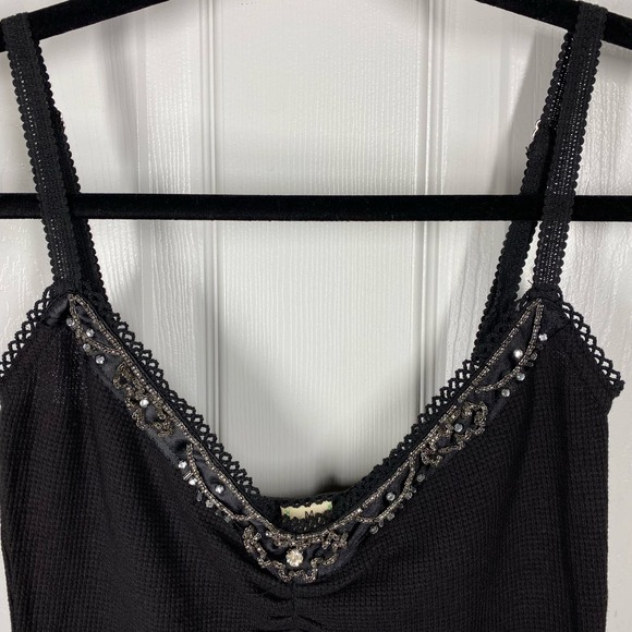 RARE Free People Rhinestone Tank Top Black Womens Sz Medium Y2K 2007 Collection - Picture 5 of 7